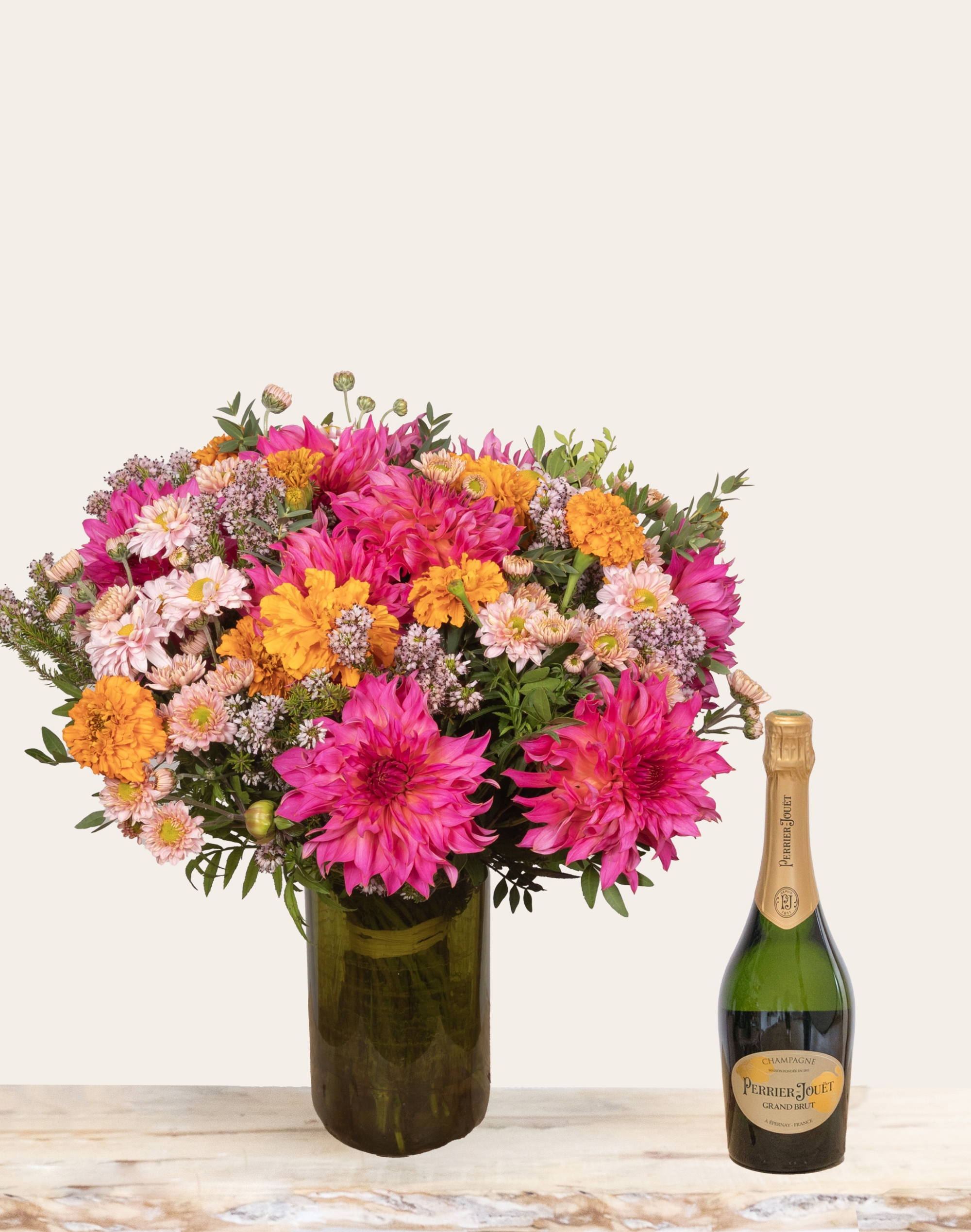 Duo Fleurs et Champagne Perrier-Jouët