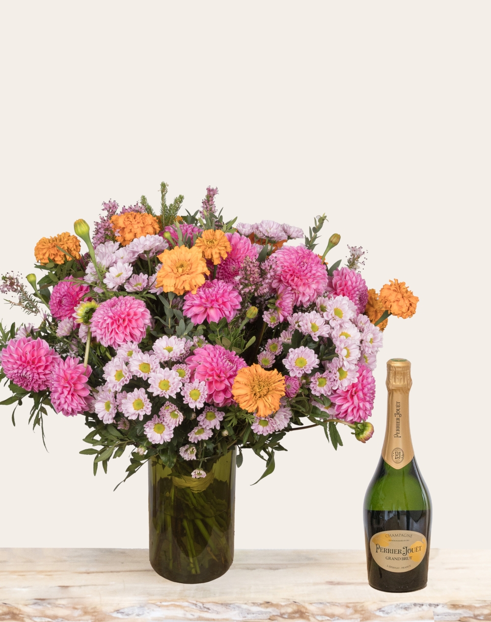 Duo Fleurs et Champagne Perrier-Jouët