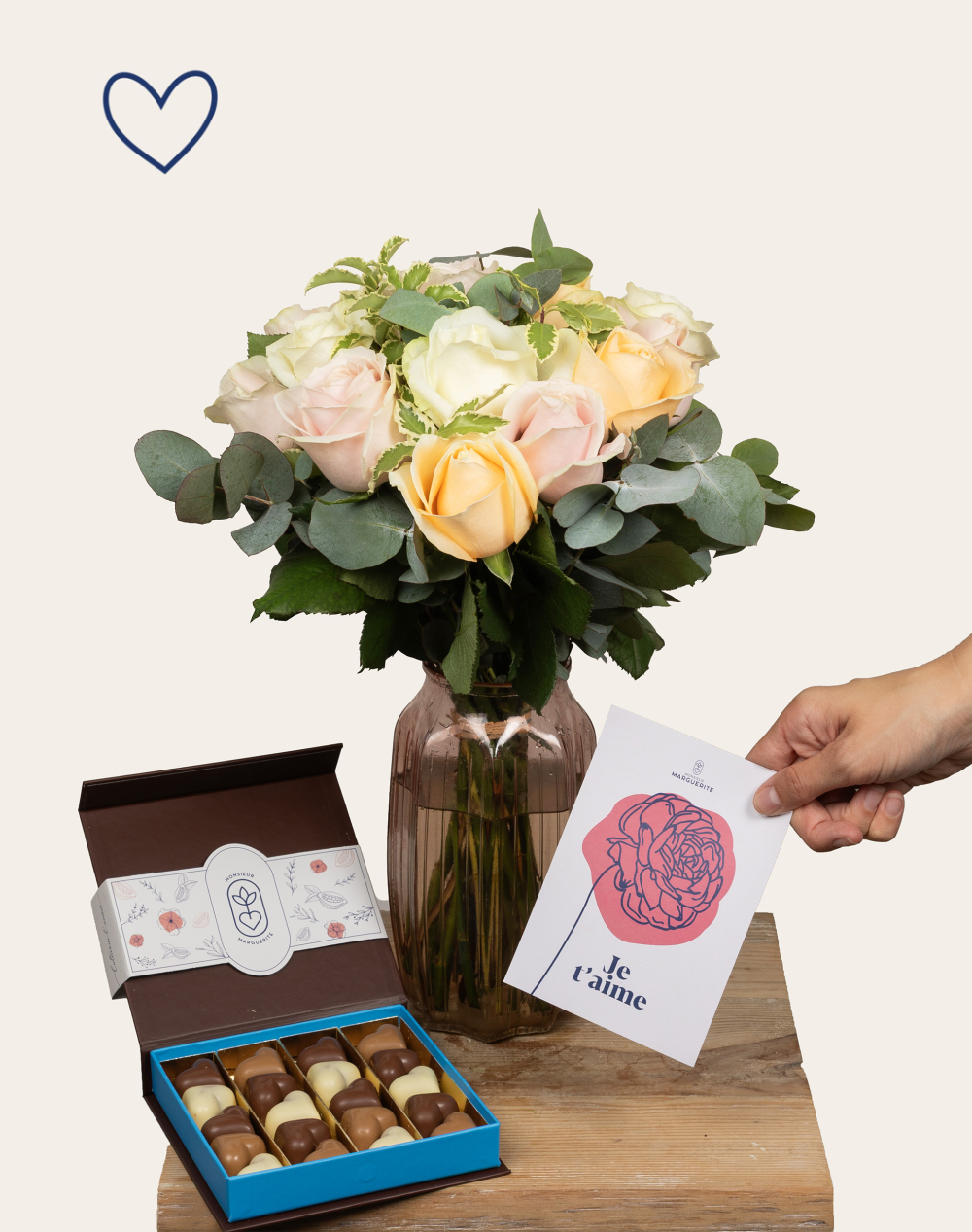 Pack Amour - Bouquet de Roses multicolores
