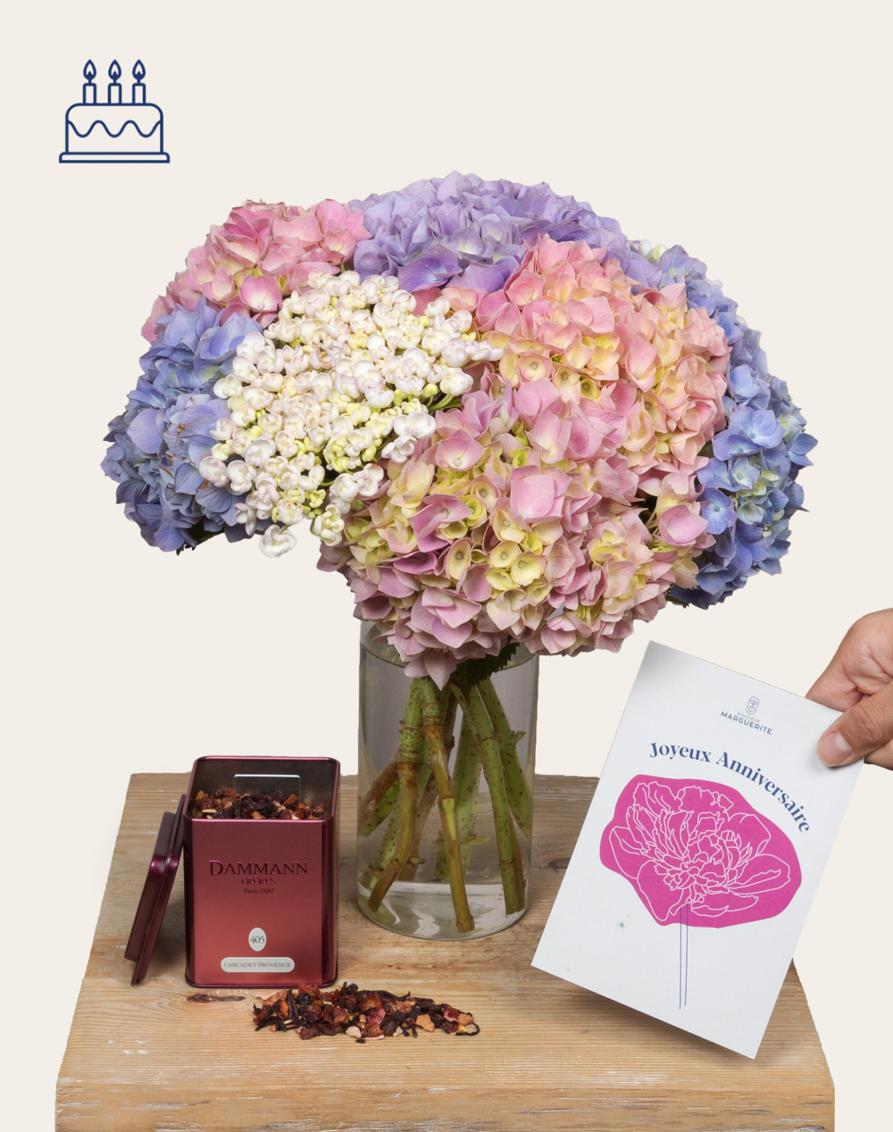 Pack Anniversaire - Bouquet camaïeu d’Hortensias