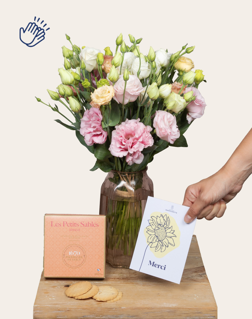 Pack Remerciements - Lisianthus et sablés aux pépites d'abricot