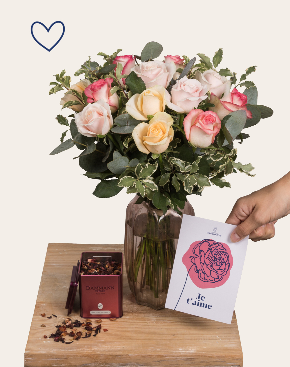 Pack Amour - Bouquet de Roses multicolores