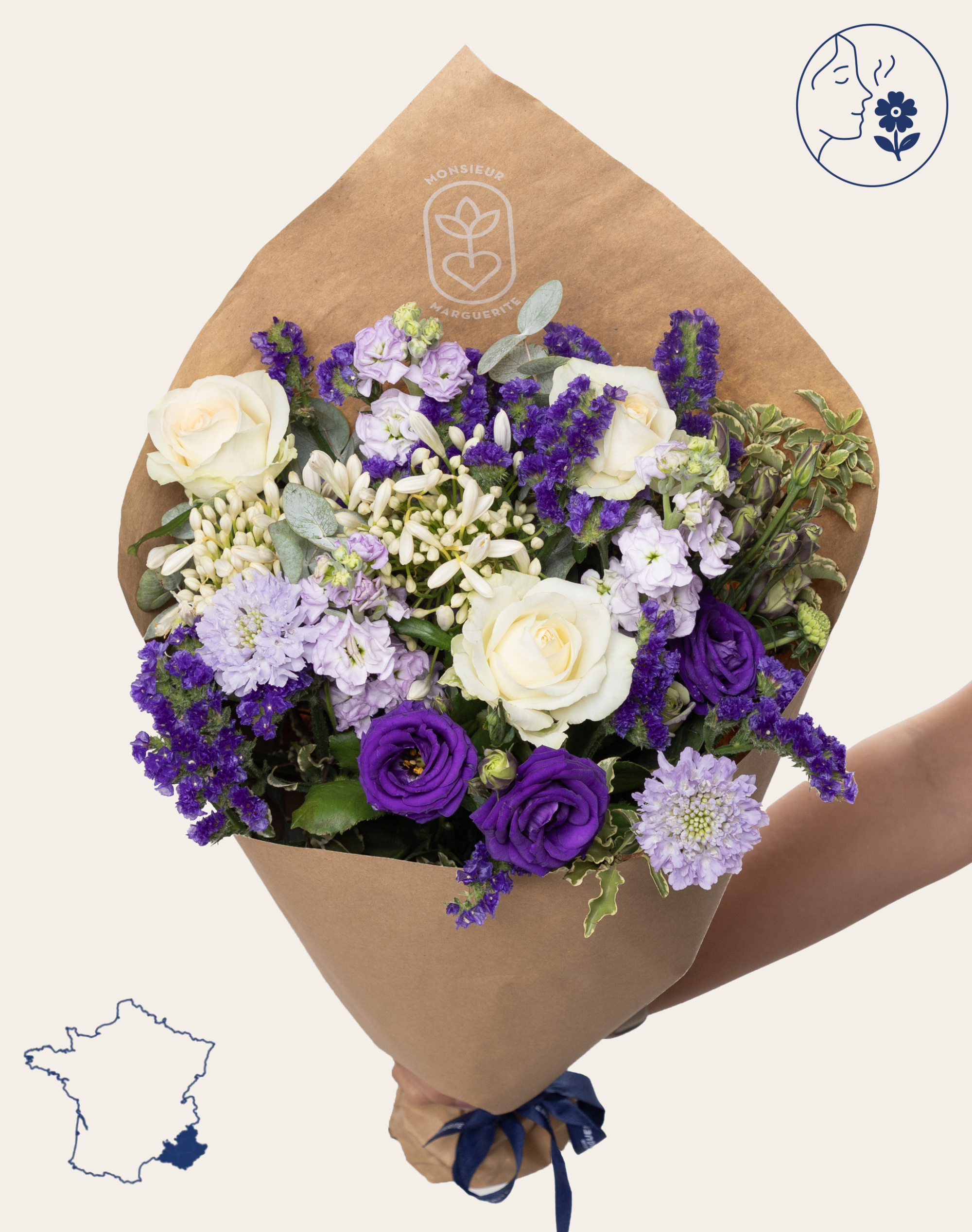 Bouquet signature - blanc et bleu