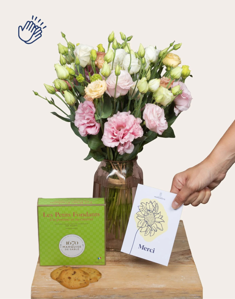 Pack Remerciements - Lisianthus et sablés aux pépites d'abricot