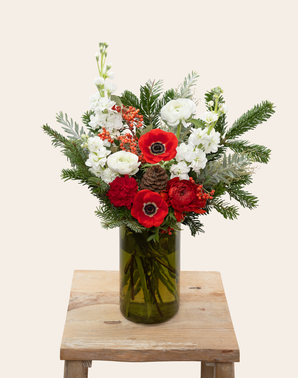 Bouquet de saison de Noël - rouge et blanc