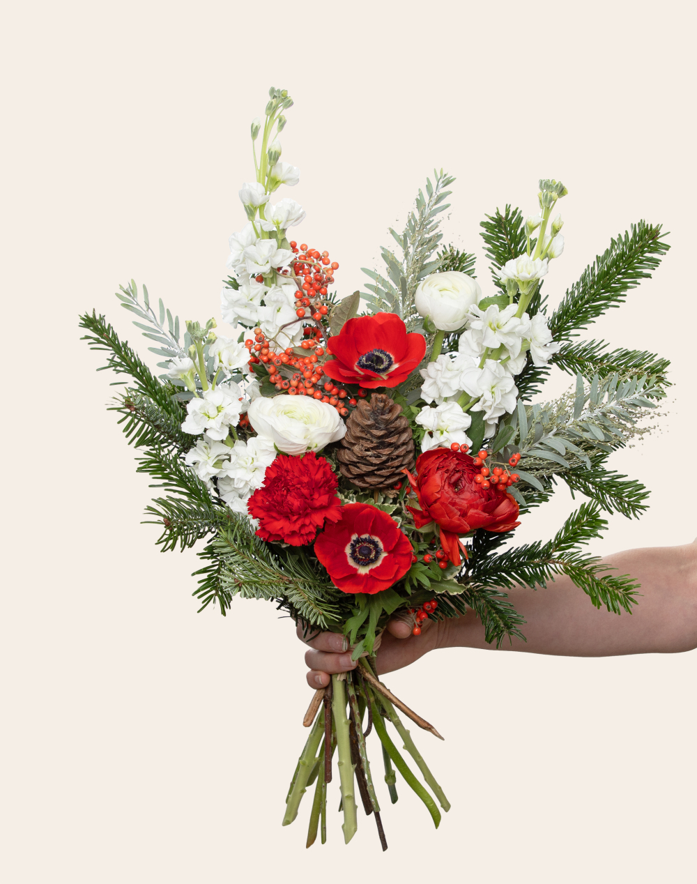 Bouquet de saison de Noël - rouge et blanc