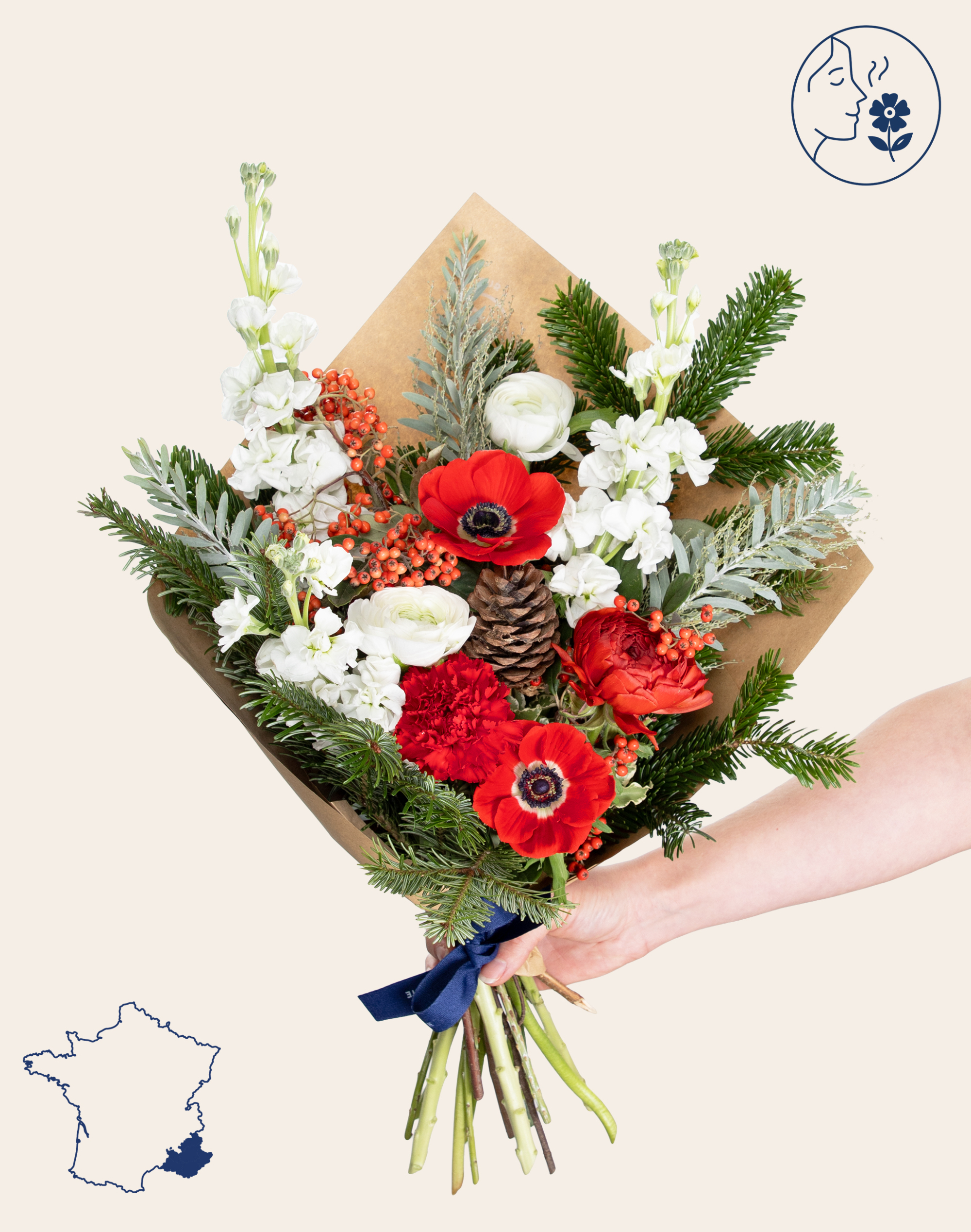 Bouquet de saison de Noël - rouge et blanc