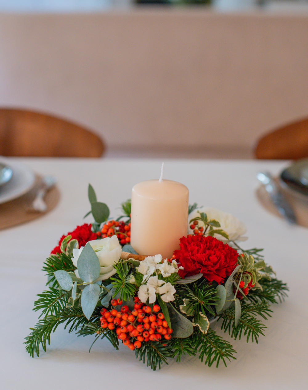 Centre de table de Noël - rouge et blanc