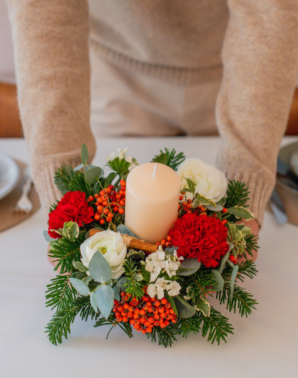 Centre de table de Noël - rouge et blanc