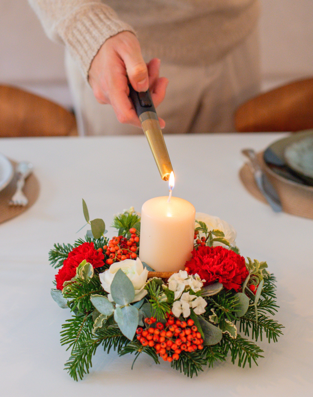 Centre de table de Noël - rouge et blanc