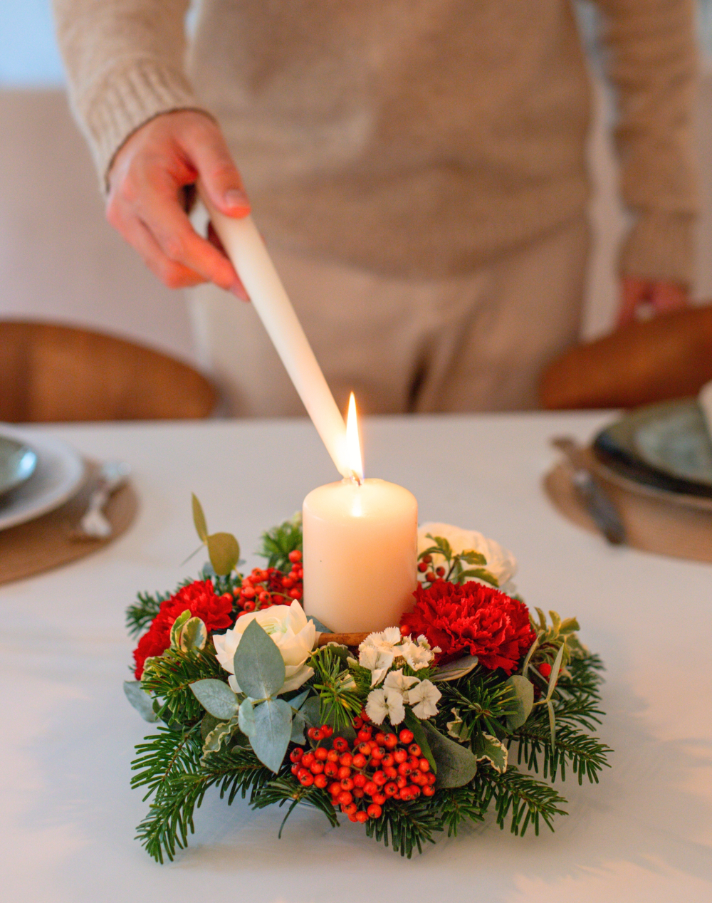 Centre de table de Noël - rouge et blanc