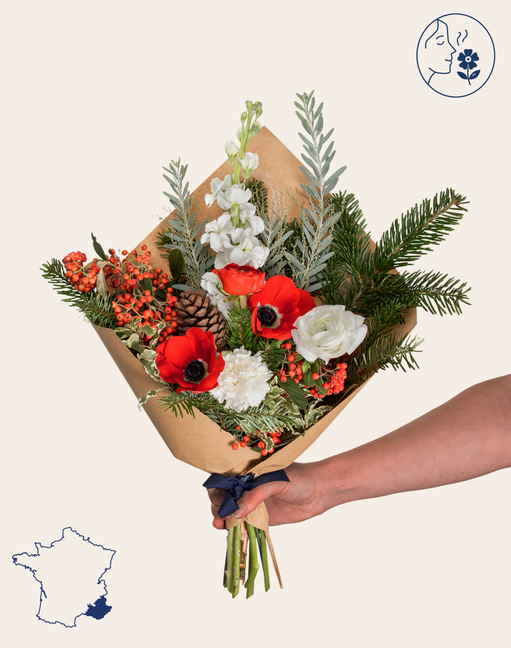 Bouquet de saison de Noël - rouge et blanc