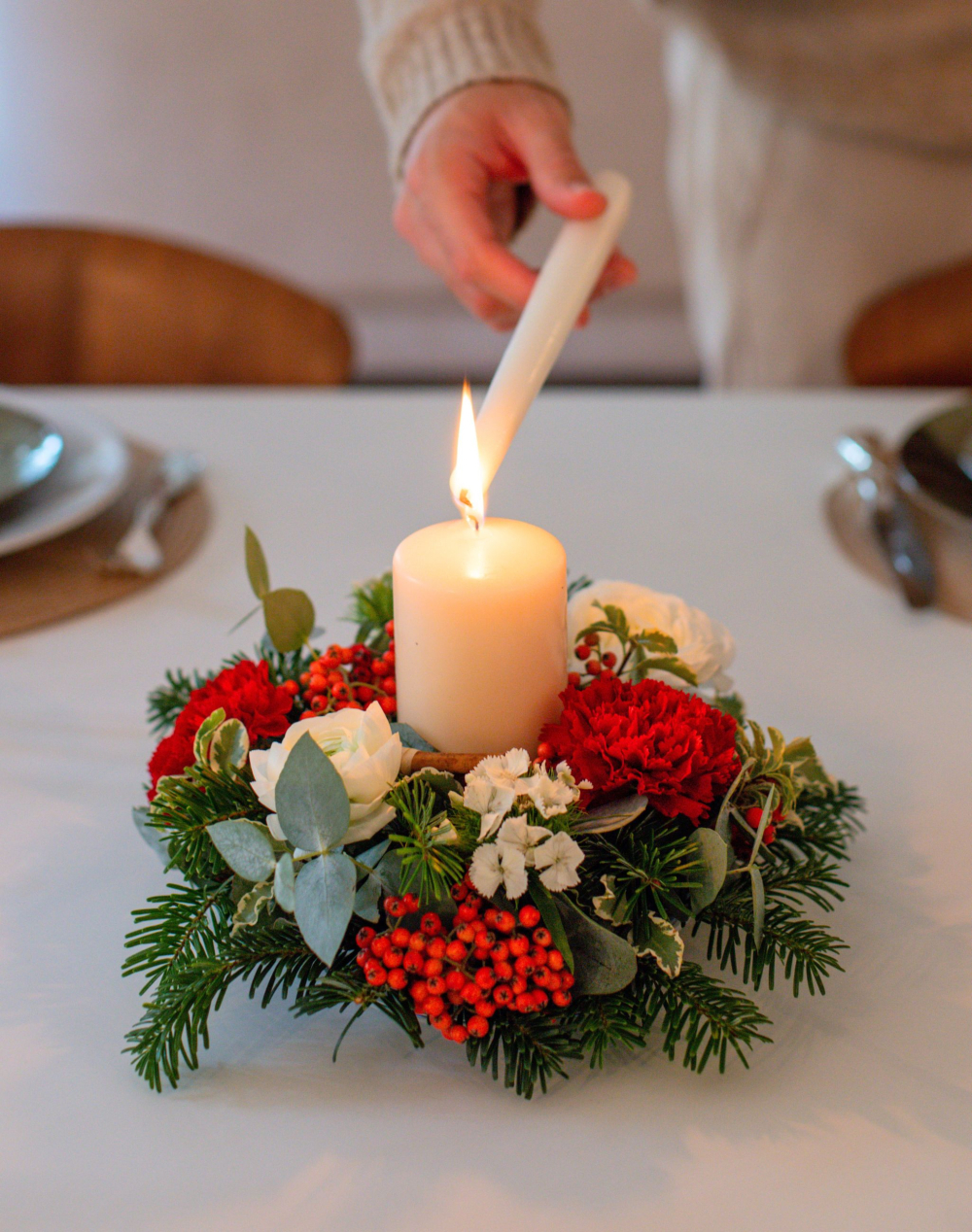 Centre de table de Noël - rouge et blanc