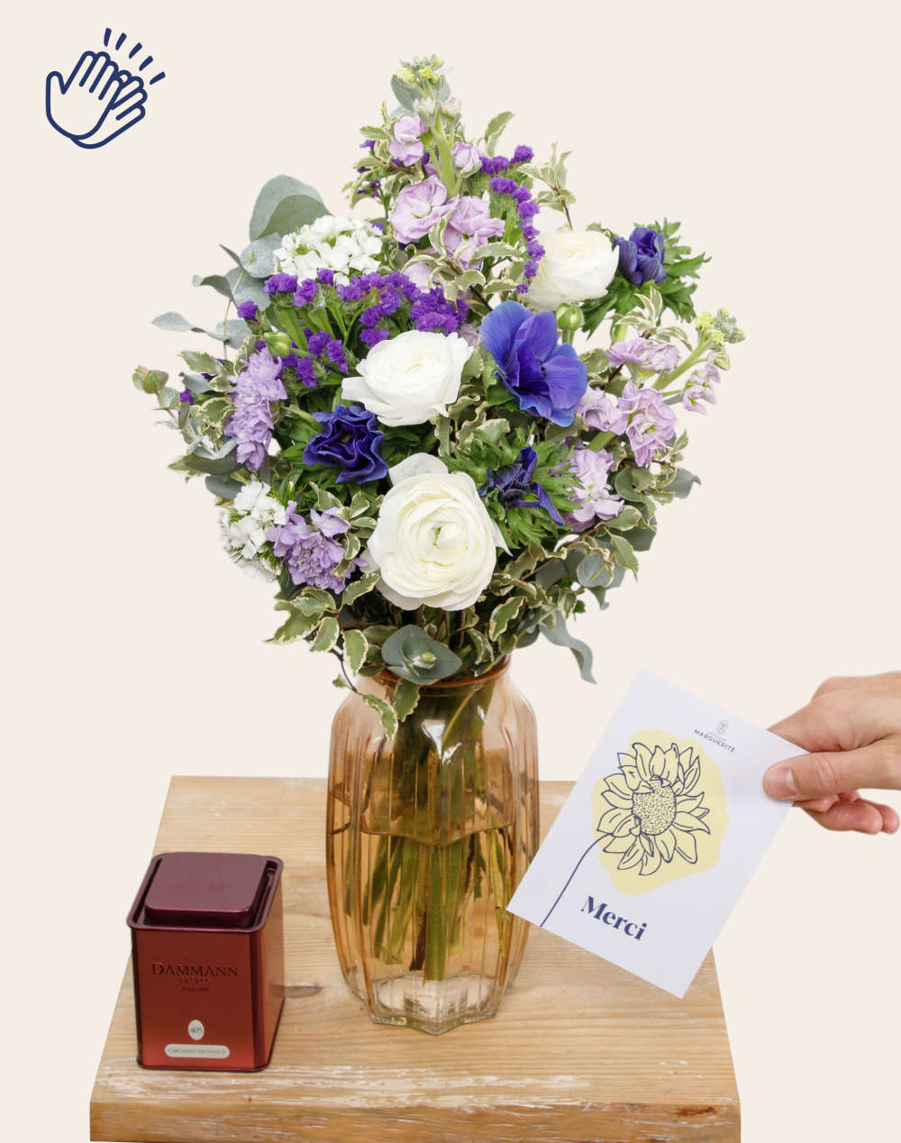 Pack remerciement - Bouquet de saison bleu et blanc