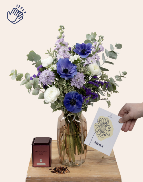 Pack remerciement - Bouquet de saison bleu et blanc | Fleurs à domicile | Monsieur Marguerite