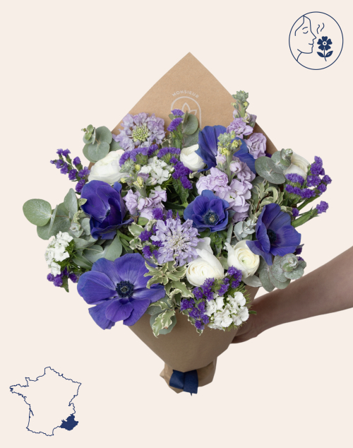 Bouquet signature - blanc et bleu | Fleurs à domicile | Monsieur Marguerite