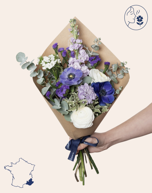 Bouquet de saison - Bleu et blanc - Tendrement | Fleurs à domicile | Monsieur Marguerite