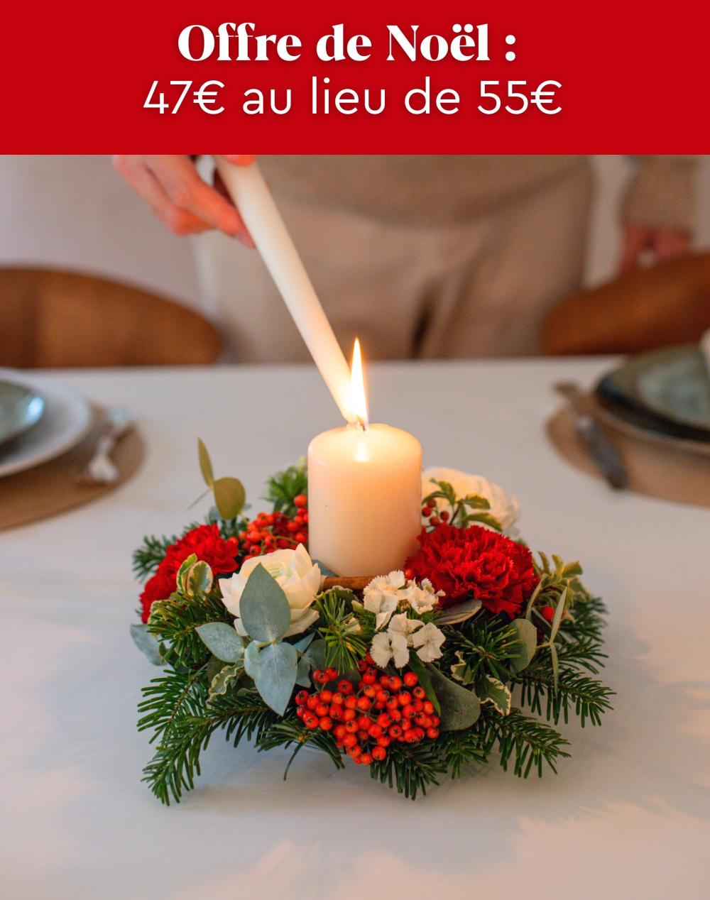 Centre de table de Noël - rouge et blanc