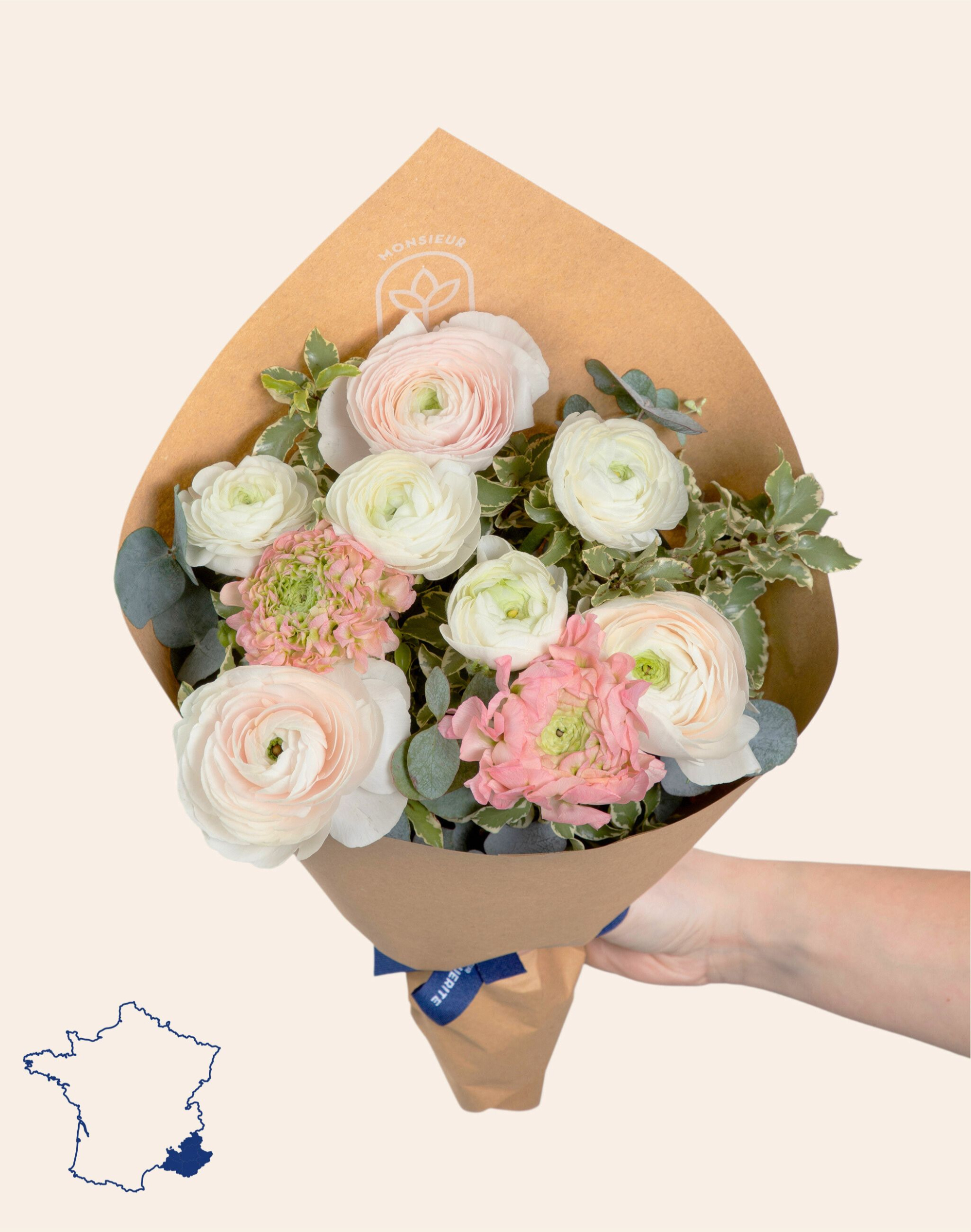 Bouquet de Renoncules - Rose et blanc