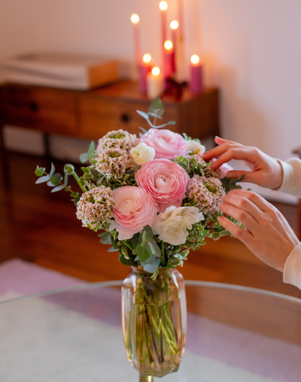 Bouquet de Renoncules - Rose et blanc