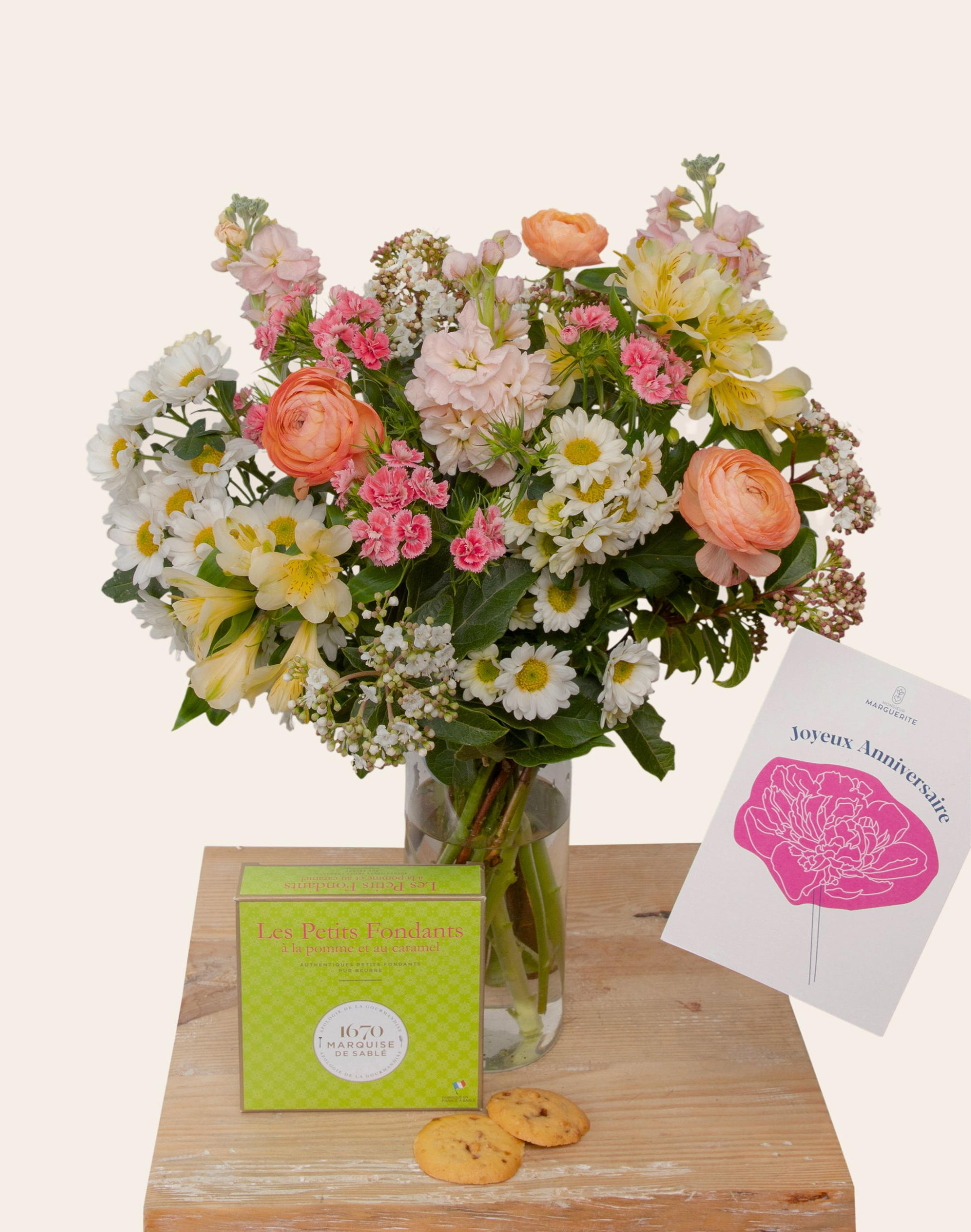 Pack Anniversaire - Bouquet de saison coloré et petits fondants pomme & caramel