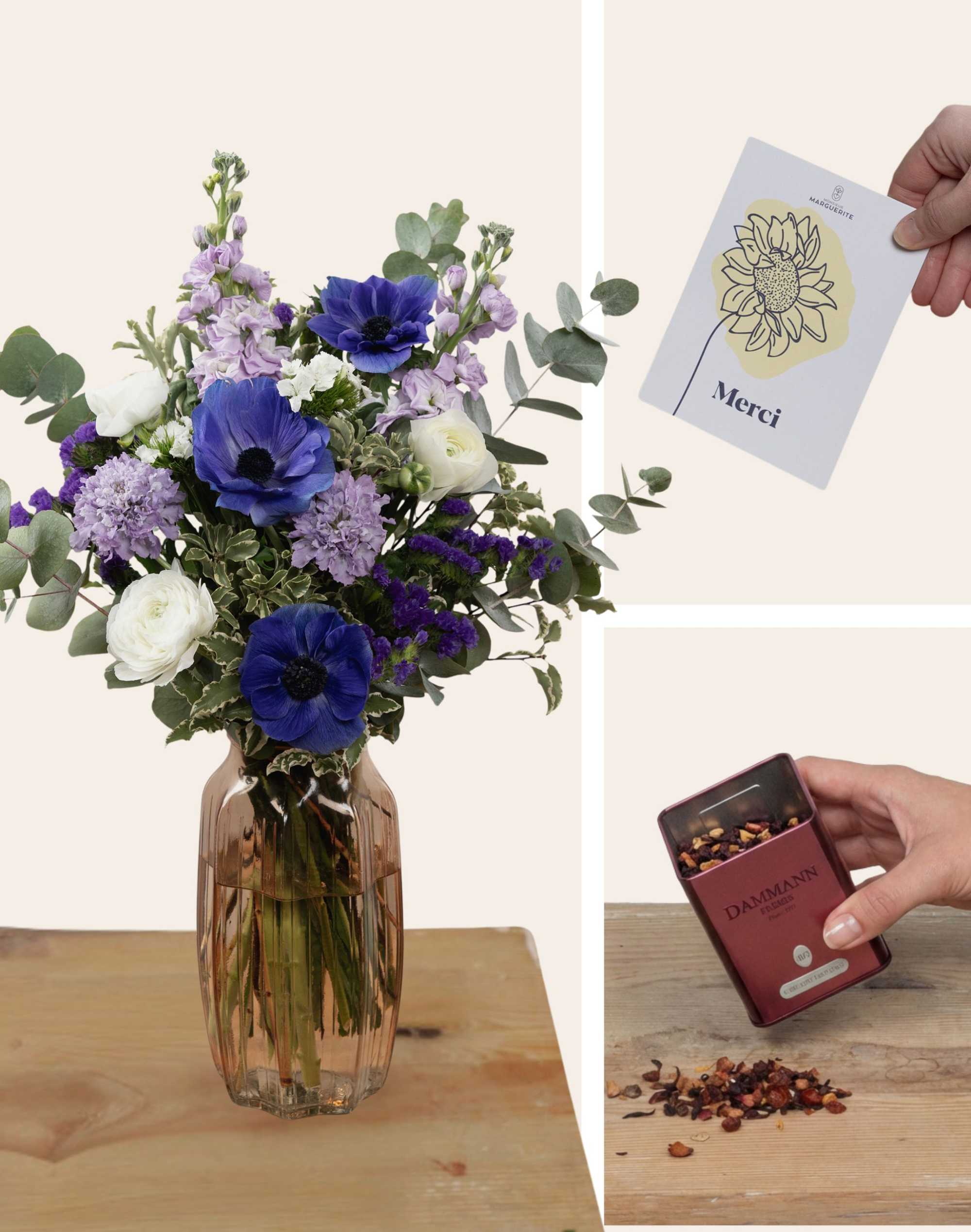 Pack remerciement - Bouquet de saison bleu et blanc