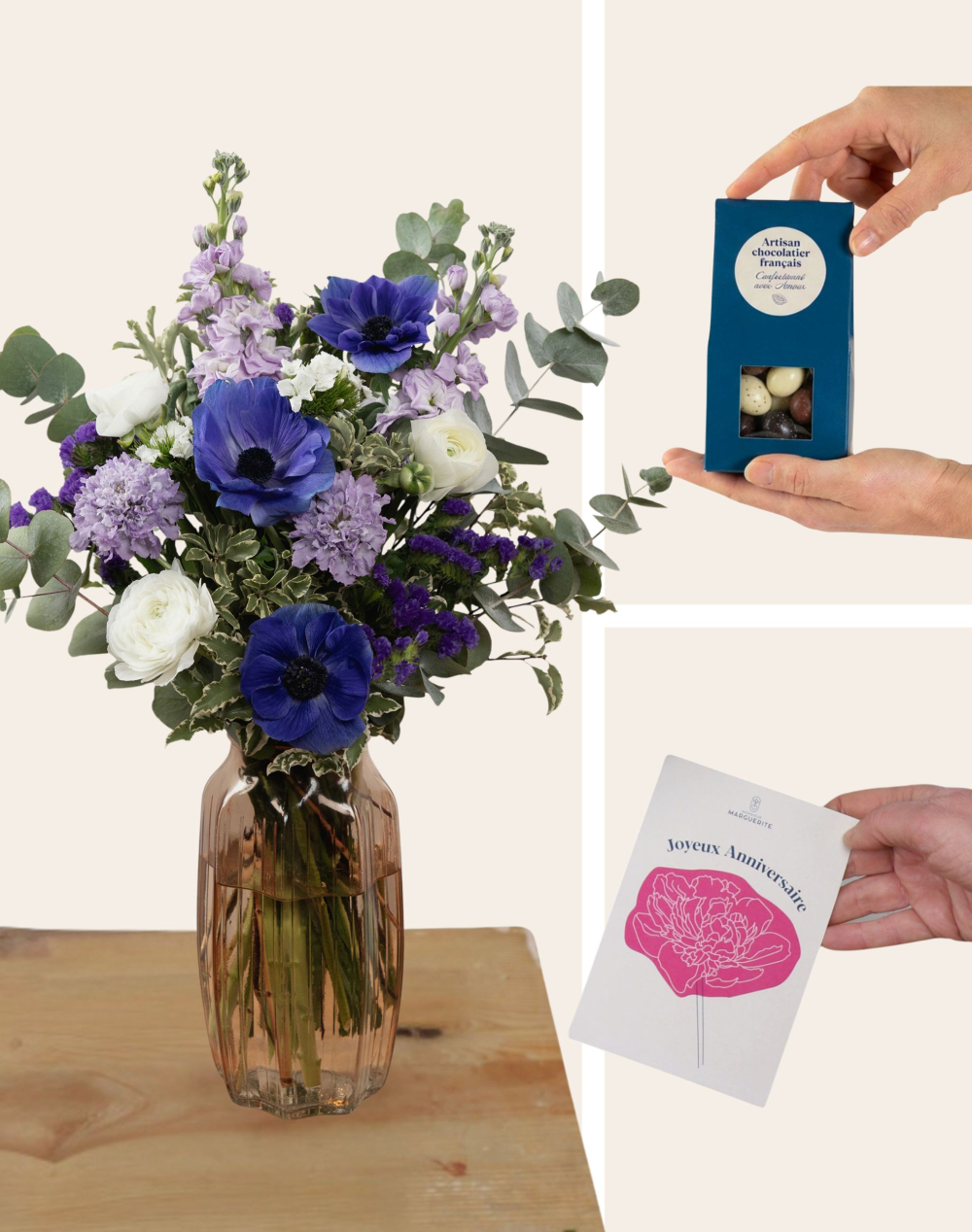 Pack Anniversaire - Bouquet bleu et blanc