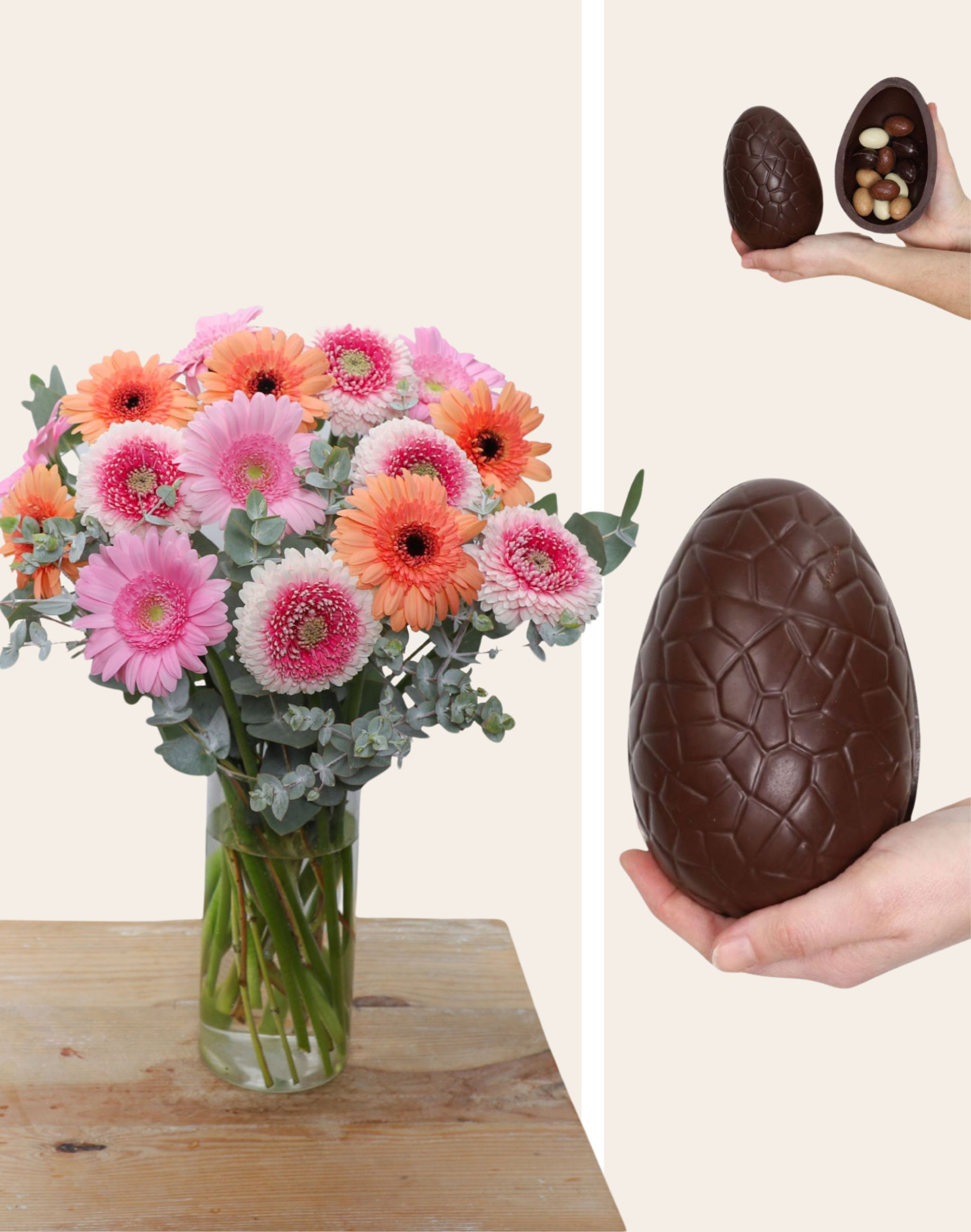 Duo de Pâques - Bouquet de Germinis et son Oeuf au chocolat