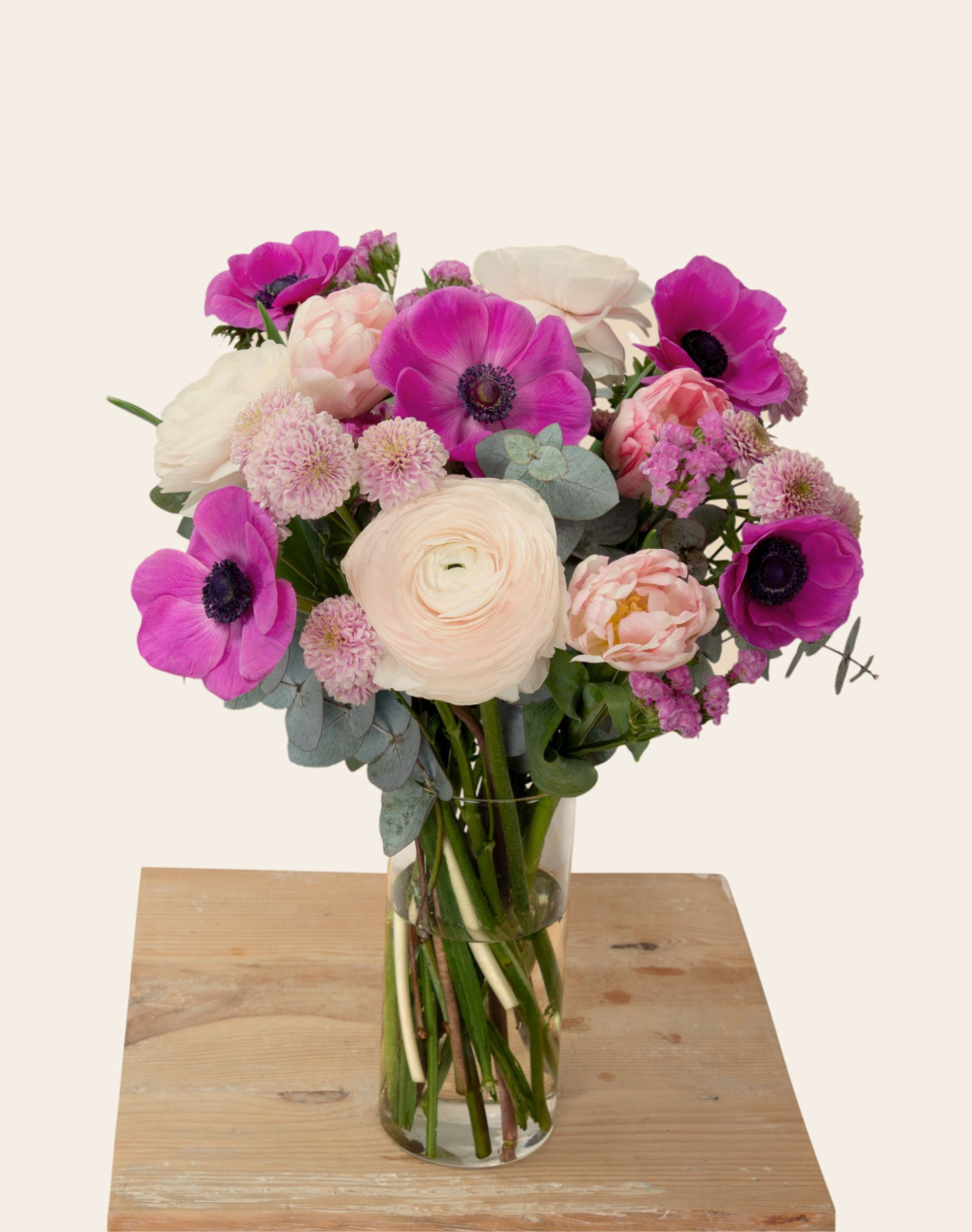 Duo de Pâques - Bouquet de saison rose et son étui d'oeufs pralinés au chocolat