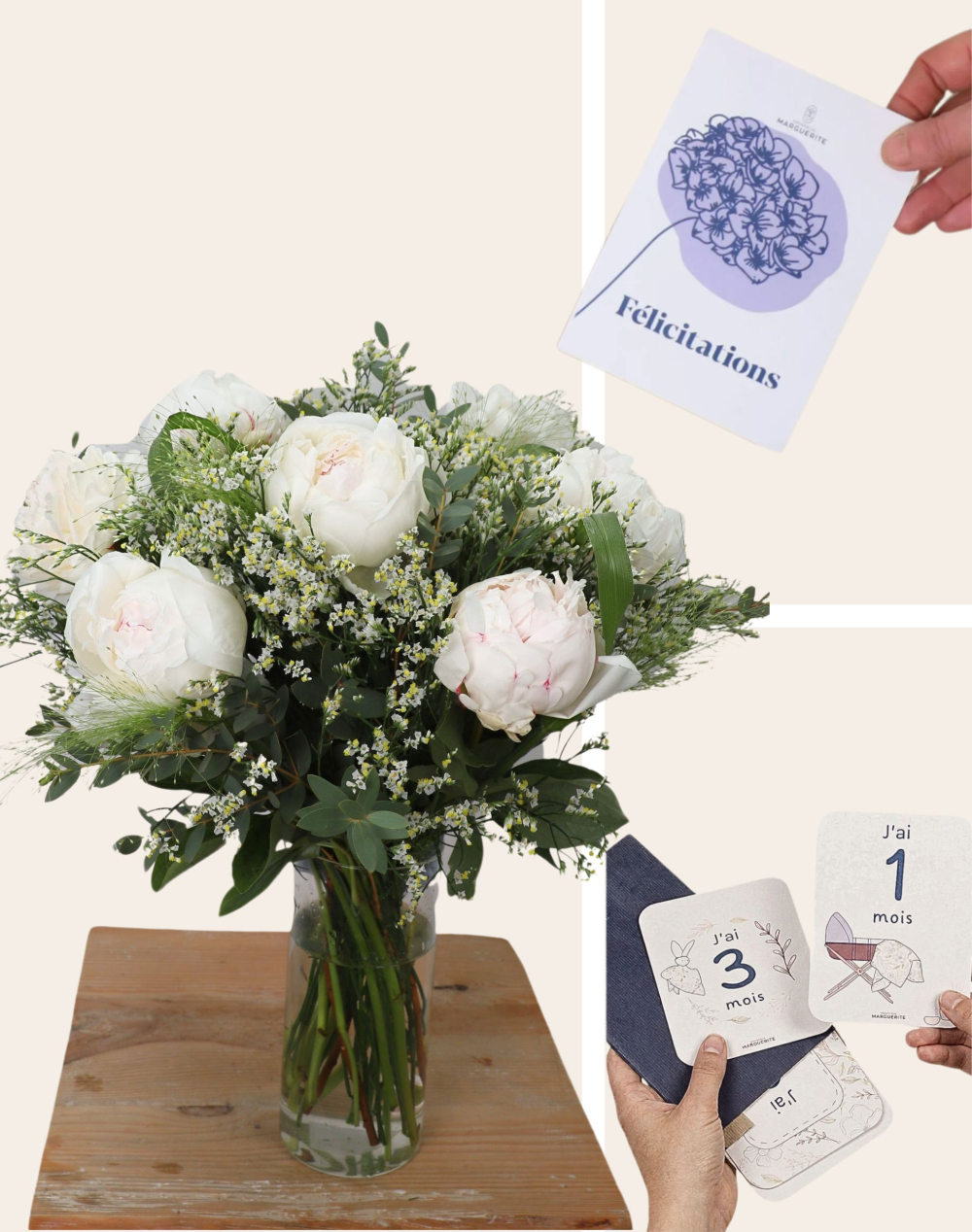 Pack Naissance - Bouquet de Pivoines blanches