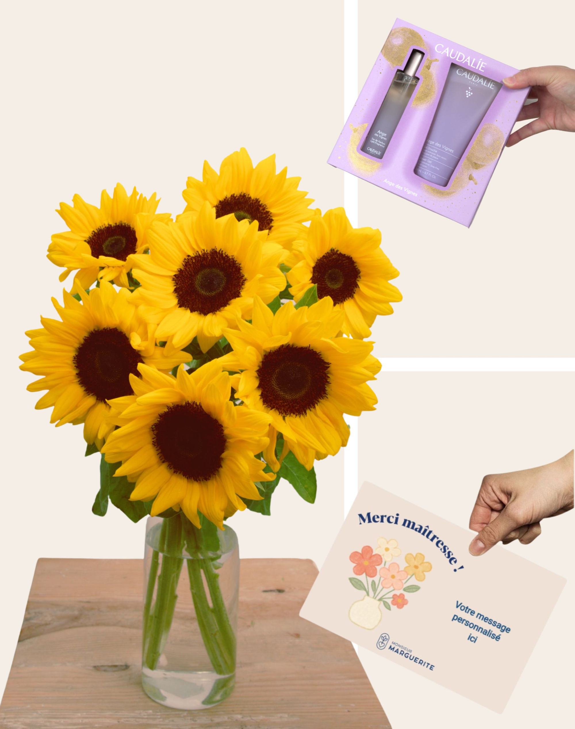 Pack Maîtresse - Botte de Tournesols et coffret Caudalie