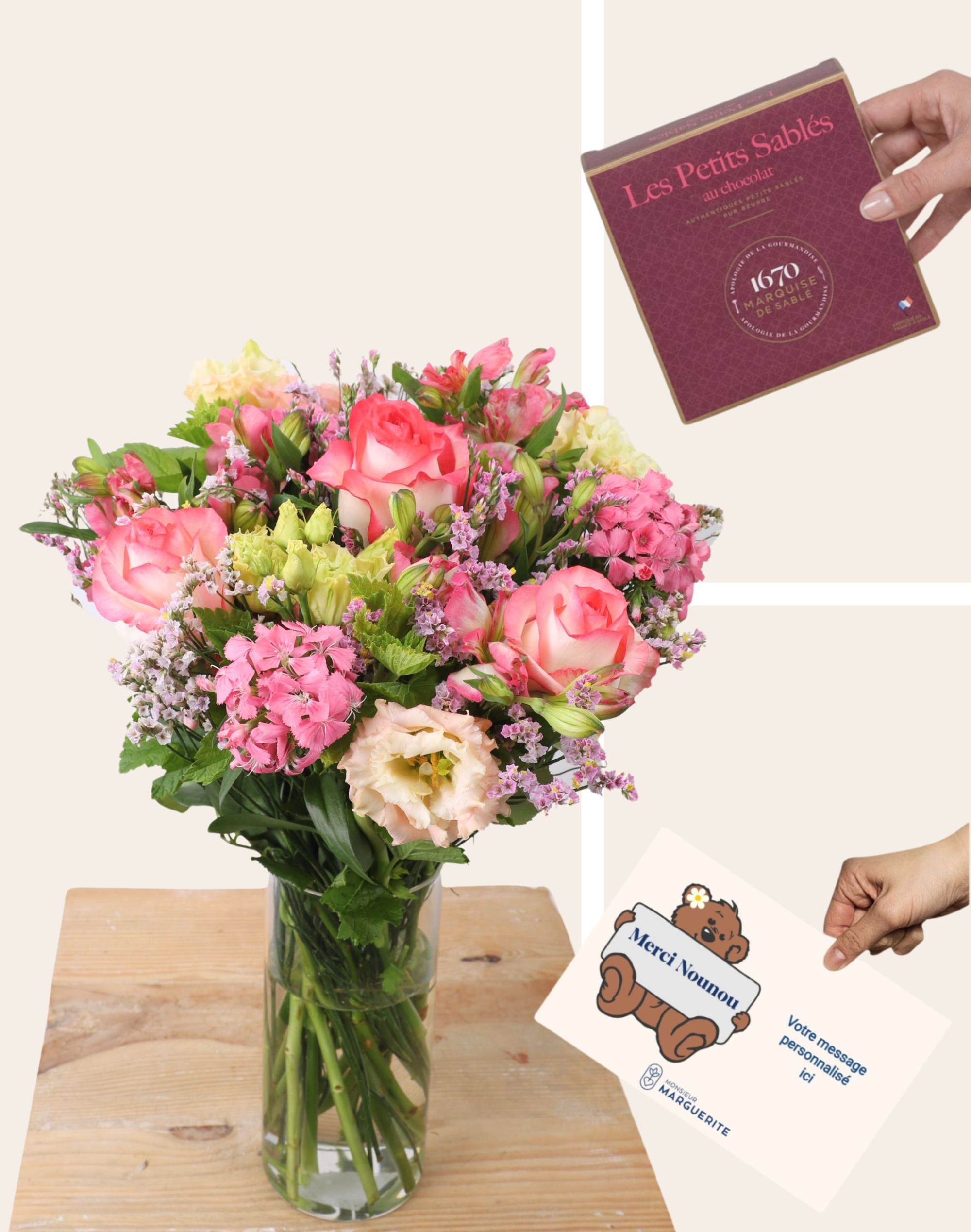 Pack Nounou - Bouquet de saison rose et Sablés