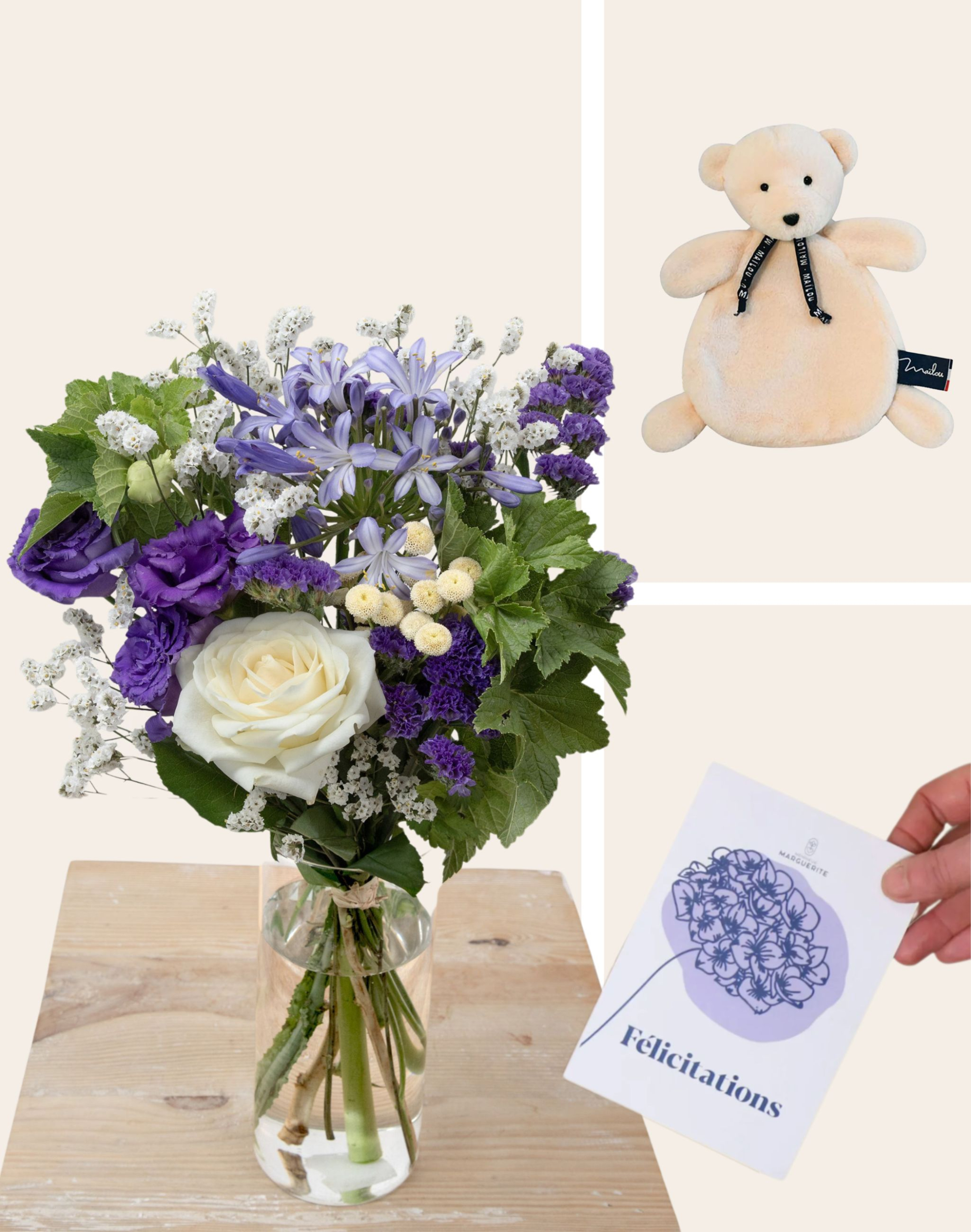 Pack Naissance - Bouquet de saison bleu blanc