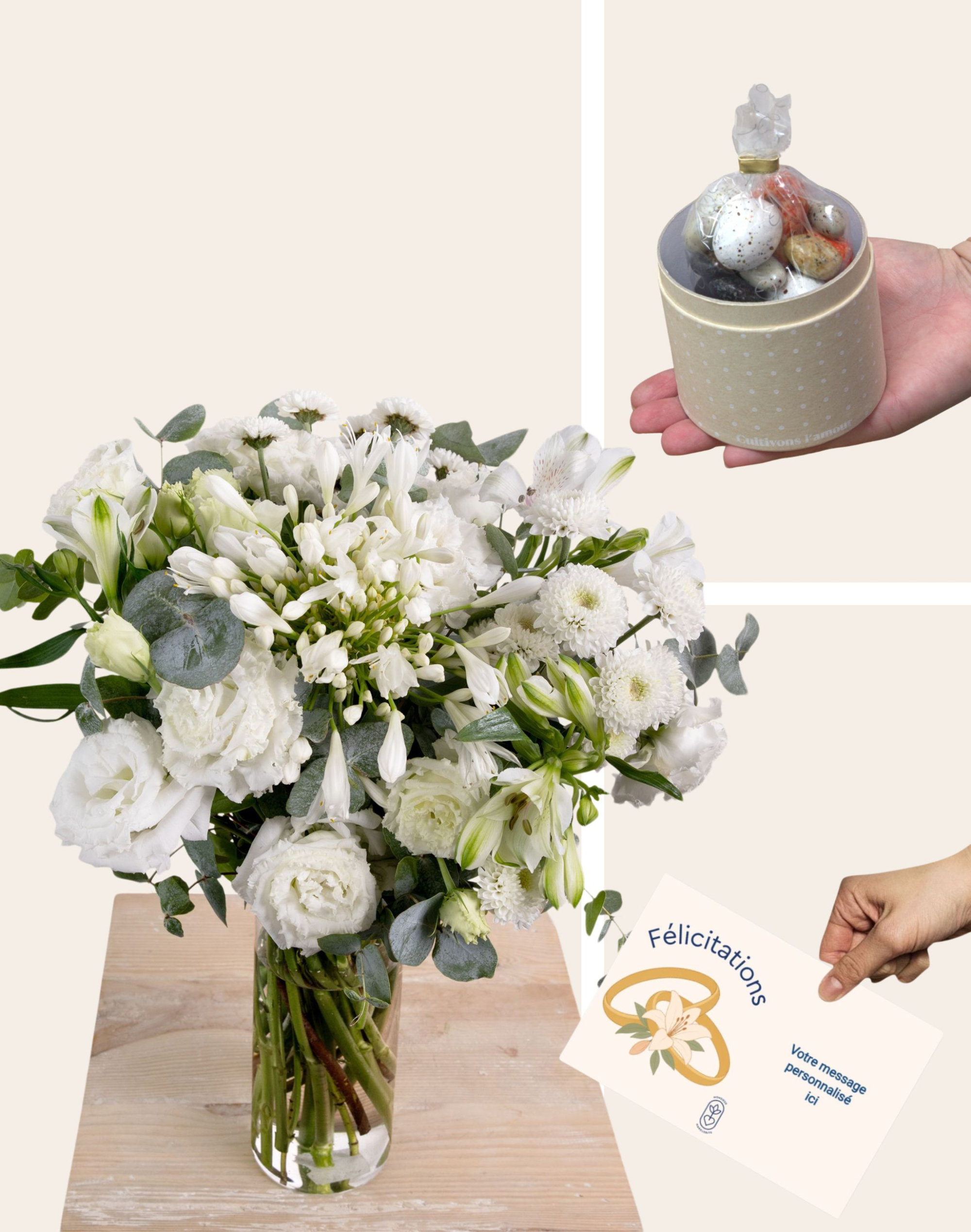 Pack Félicitations - Bouquet de saison blanc