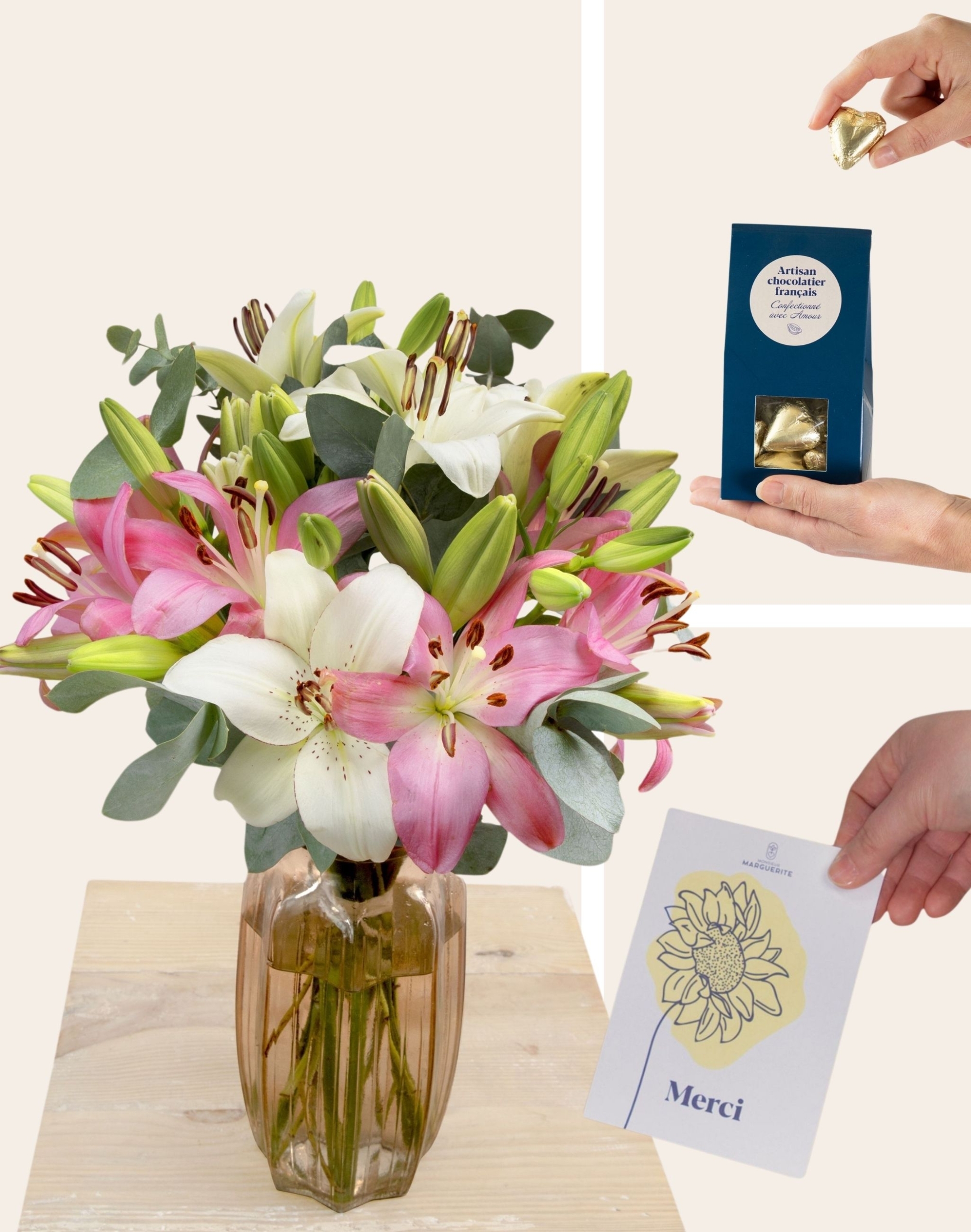 Pack Merci - Bouquet de Lys Rose et Blanc