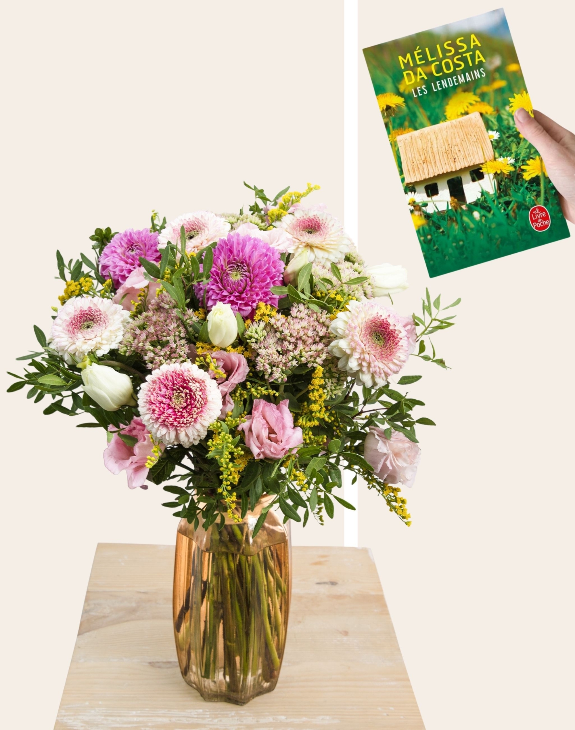 Duo - Bouquet de saison Dahlia et livre