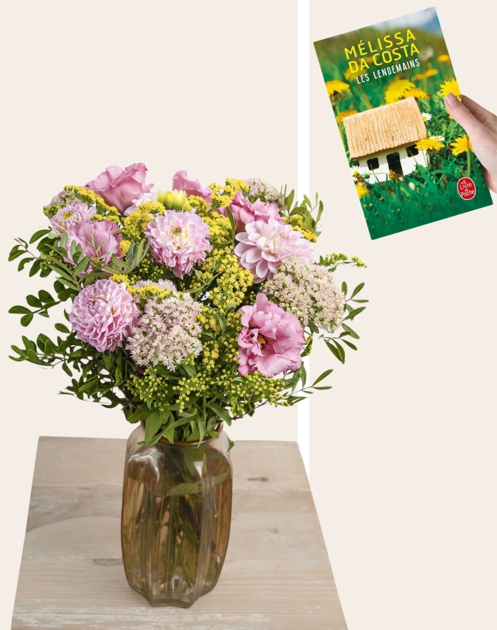 Duo - Bouquet de saison Dahlia et livre