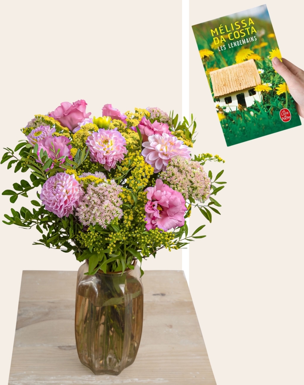 Duo - Bouquet de saison Dahlia et livre
