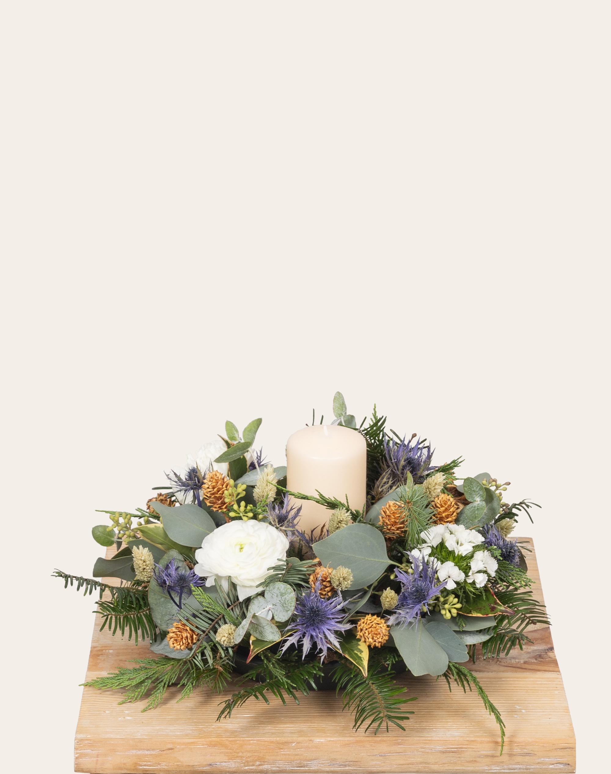 Centre de table Noël 4 supports bougie Ø23cm - Fleurs CHAMPAGNE – Silumen